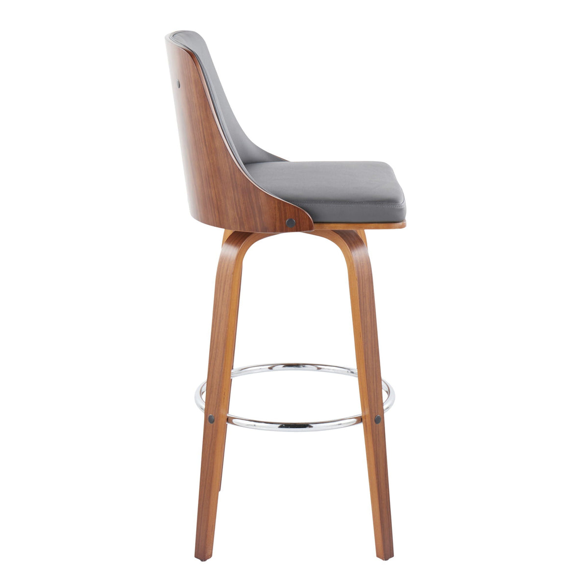 Mid-Century Modern Swivel Barstool with gray cushion and round footrest on Tampa Home & Garden Store