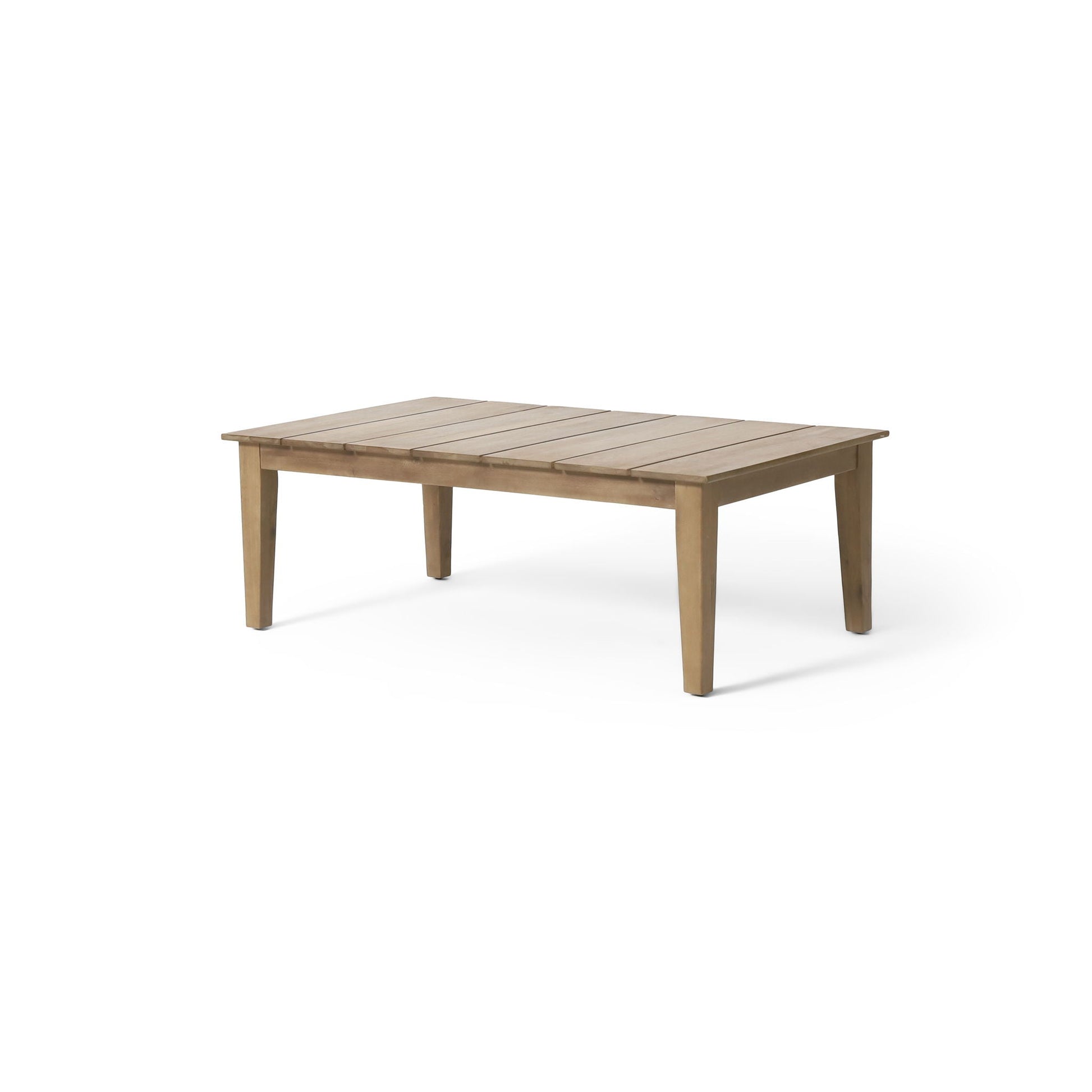 Two outdoor coffee tables with slat panel tops in light brown wood by HouseOfZazla on Tampa Home & Garden Store