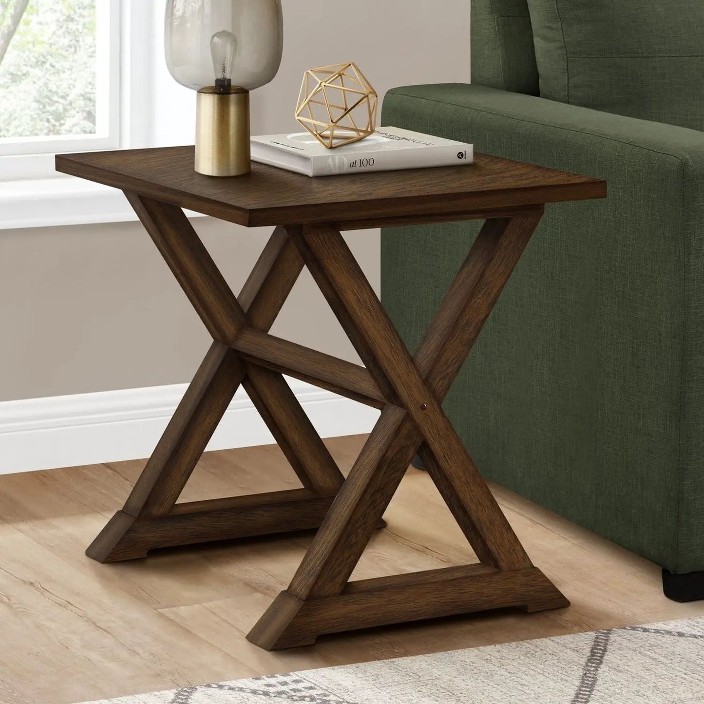 Compact Accent End Table in dark walnut with crisscross legs by Unique Piece Furniture on Tampa Home & Garden Store