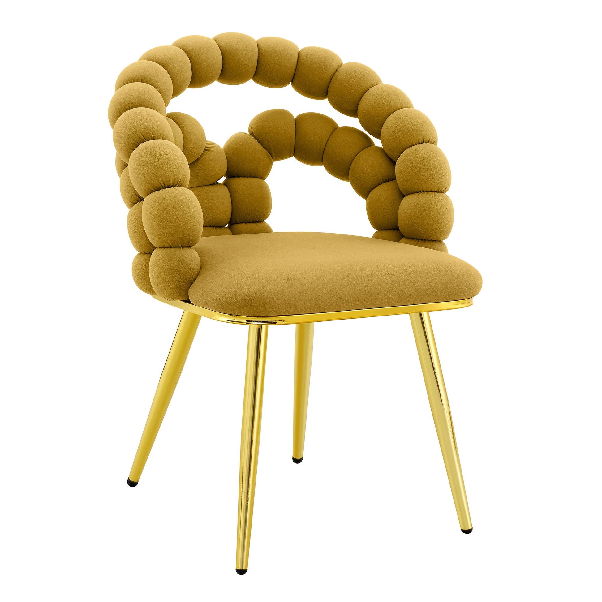HouseOfZazla Puffy Bubble Ball Chain Chairs for Dining Room in mustard yellow with gold legs on Tampa Home & Garden Store