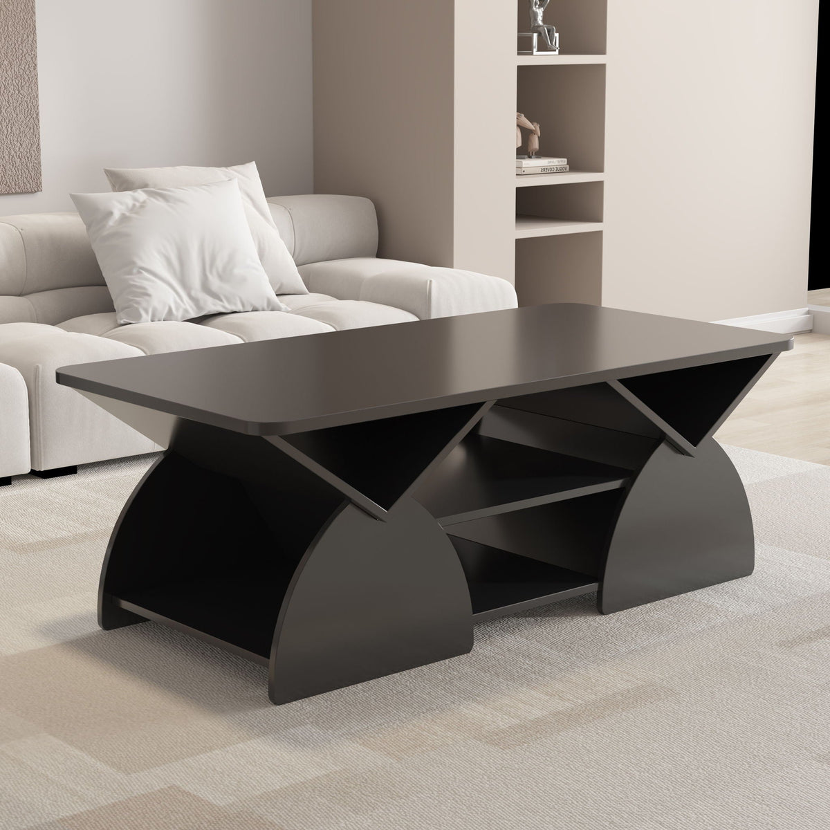 Geometric Engineered Coffee Table with Open Shelves Black by HouseOfZazla on Tampa Home & Garden Store