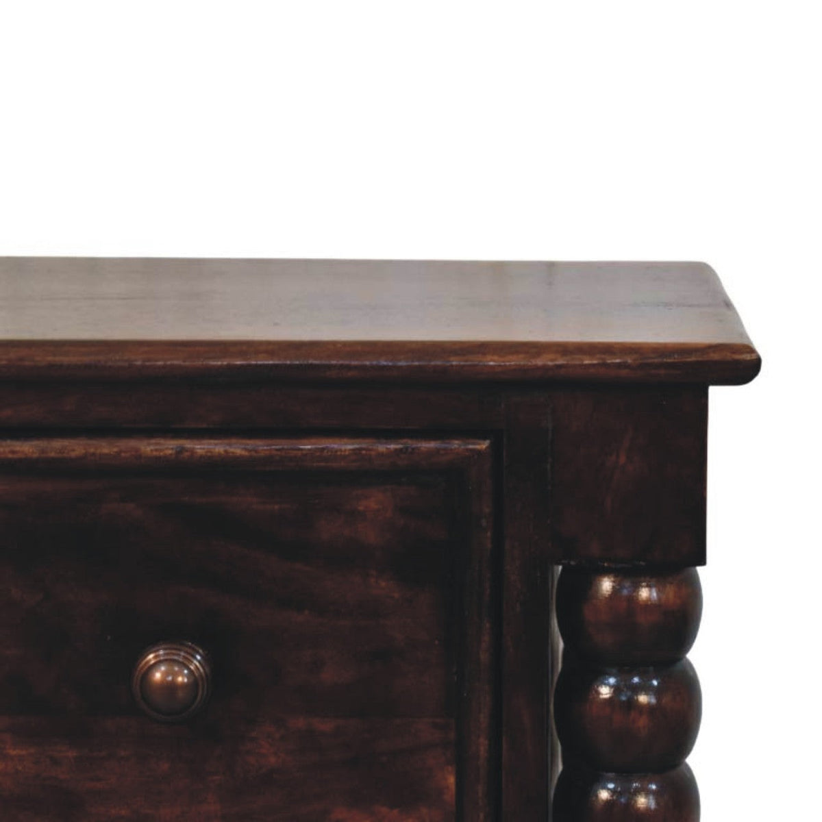 Solid wood spindle nightstand with storage, dark body and natural wood top, single drawer on Tampa Home & Garden Store