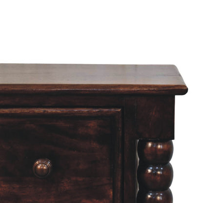 Solid wood spindle nightstand with storage, dark body and natural wood top, single drawer on Tampa Home & Garden Store