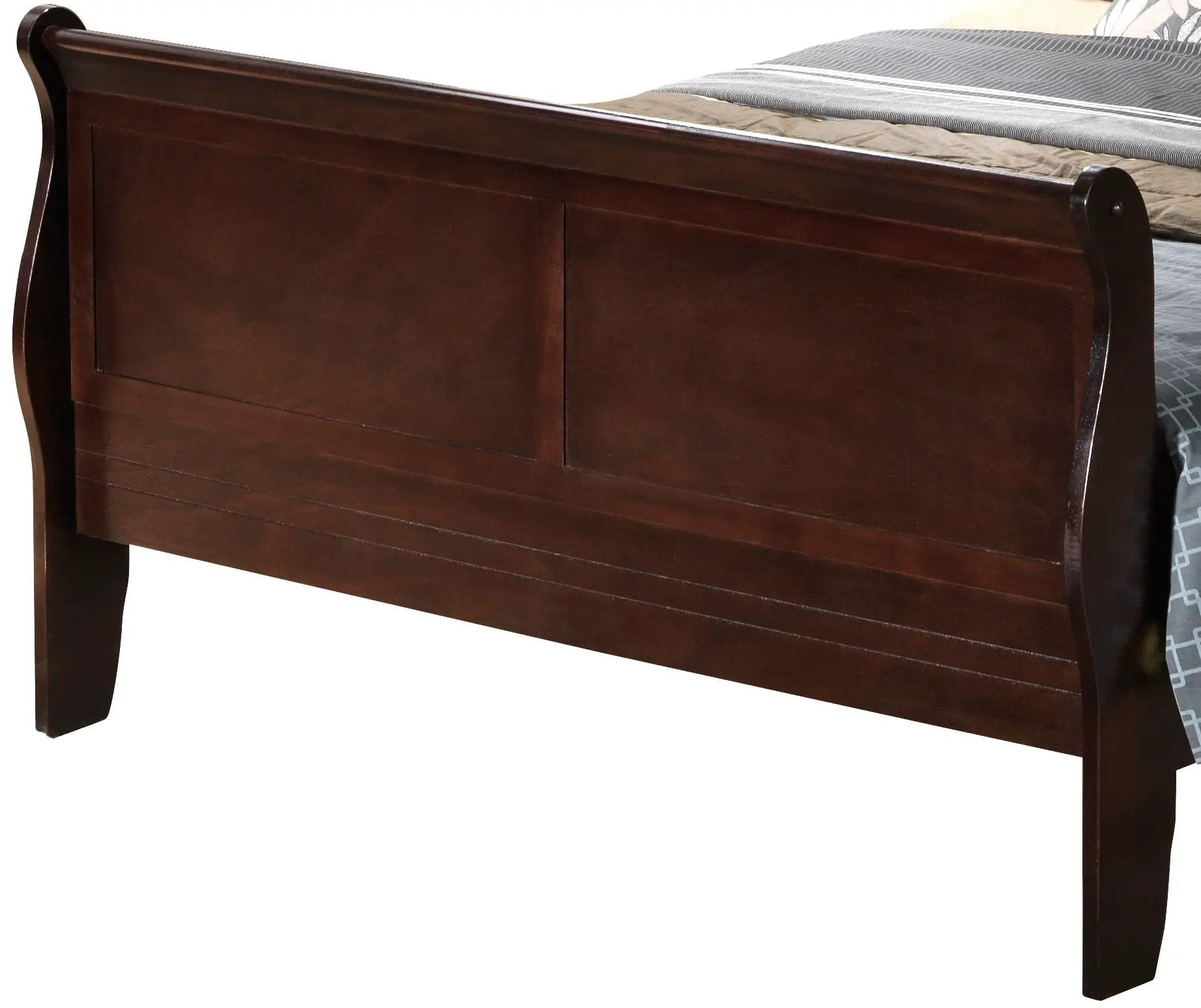Louis Phillipe panel sleigh bed footboard in dark wood with curved posts Unique Piece Furniture on Tampa Home & Garden Store