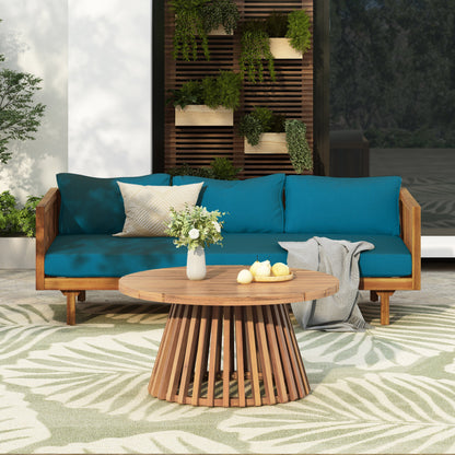 Claremont 3-Seater Daybed set with teal cushions and acacia wood table by HouseOfZazla on Tampa Home & Garden Store