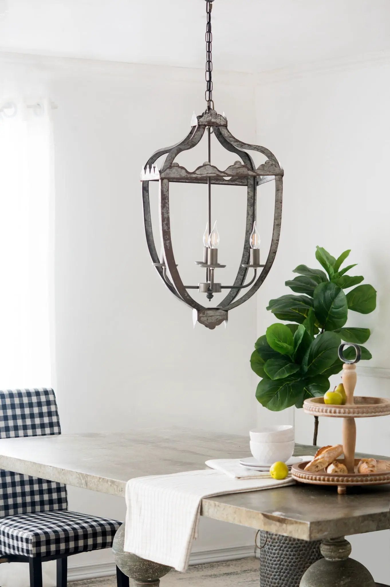 4 Light Metal Chandelier with Adjustable Chain