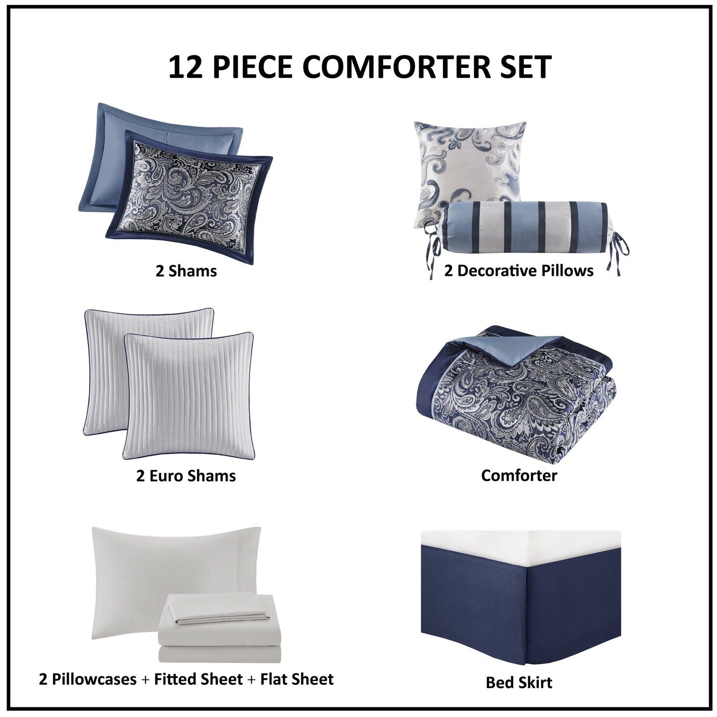 12 Piece Comforter and Cotton Sheets Navy King
