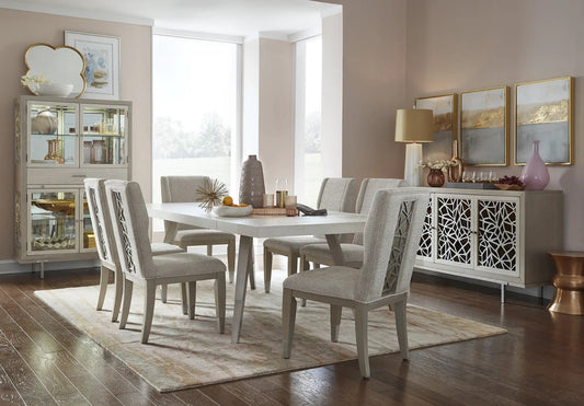 Lenox Upholstered Host Side Chair set of 2 in warm silver gray fabric with lattice back on Tampa Home & Garden Store