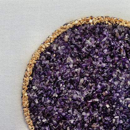 The Lillian Améthyste Shadow Box Duo wall art, purple amethyst crystals with a gold border on Tampa Home & Garden Store