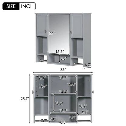 Wall mounted bathroom medicine cabinet with mirror in gray finish and towel bar on Tampa Home & Garden Store
