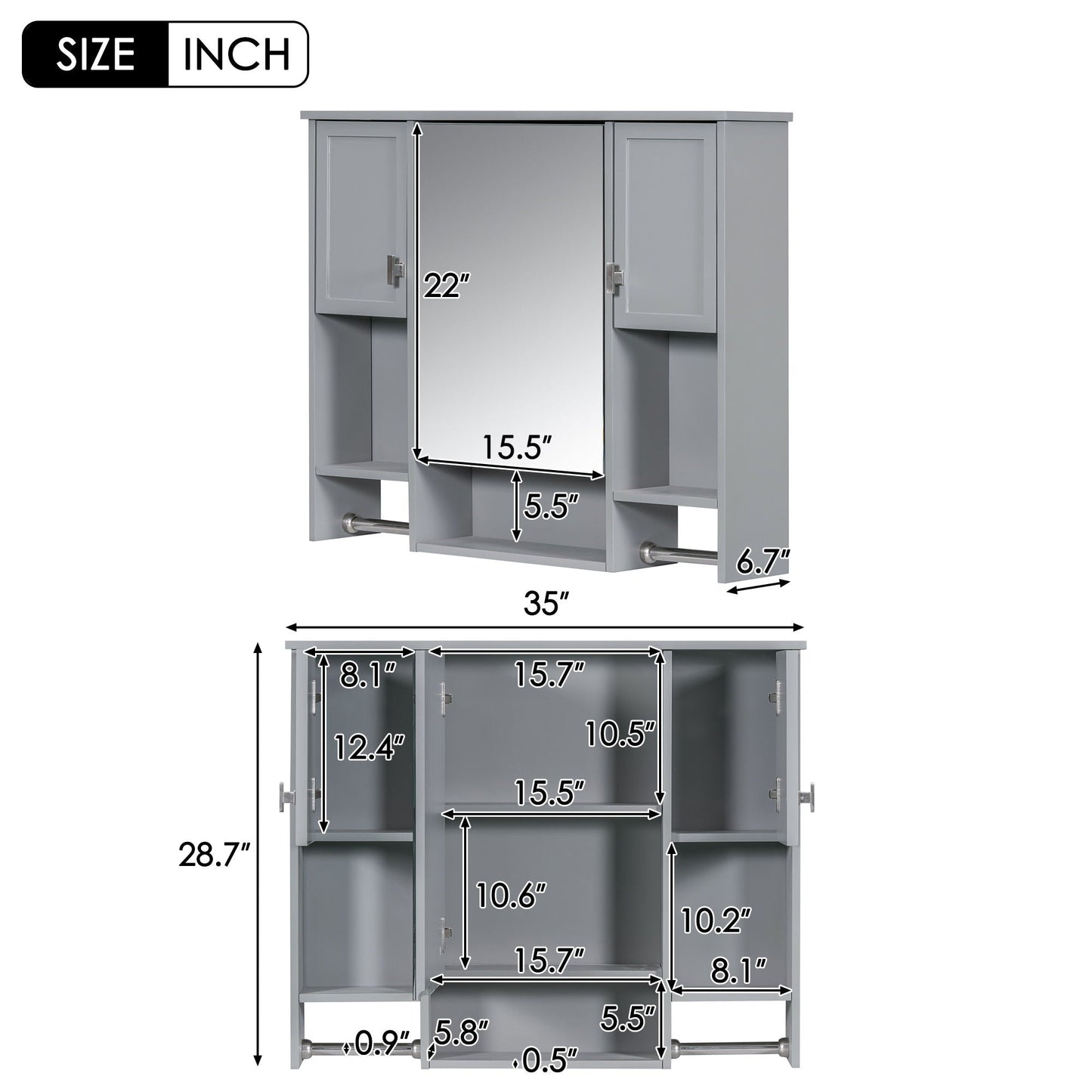 Wall Mounted Bathroom Cabinet and Mirror Shelf