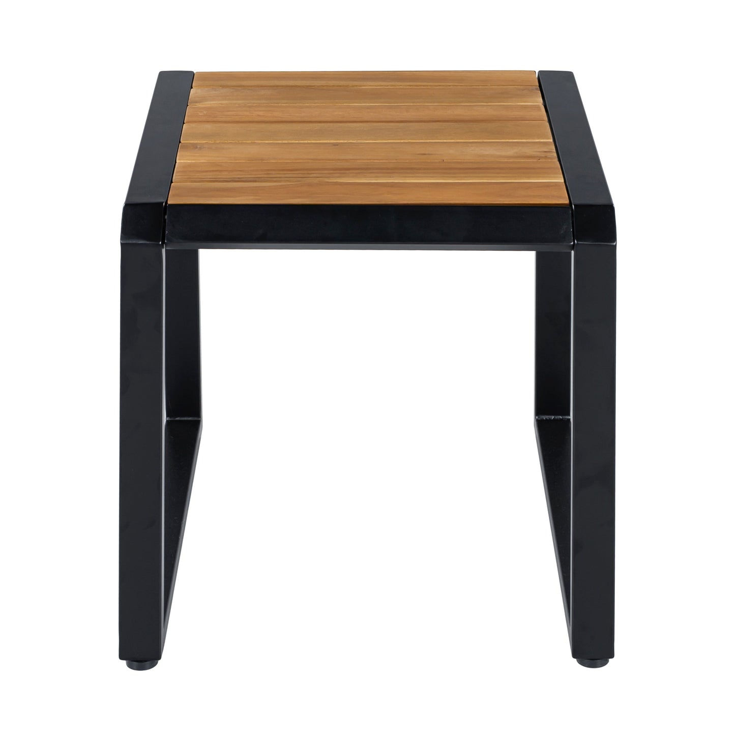 Outdoor Side Table with Black Metal and Wood Top