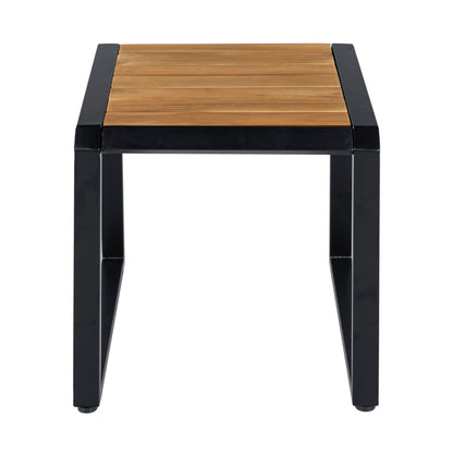 Outdoor Side Table with Black Metal and Wood Top