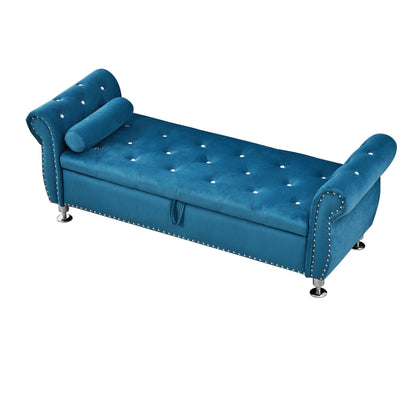 Storage bench in blue velvet with crystal button tufting and 1 pillow, HouseOfZazla on Tampa Home & Garden Store