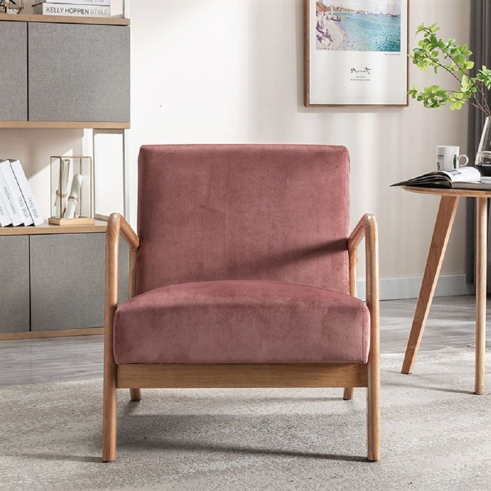 Classic mid-century armchair in pink fabric with wood frame by HouseOfZazla on Tampa Home & Garden Store