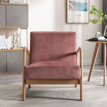 Classic mid-century armchair in pink fabric with wood frame by HouseOfZazla on Tampa Home & Garden Store