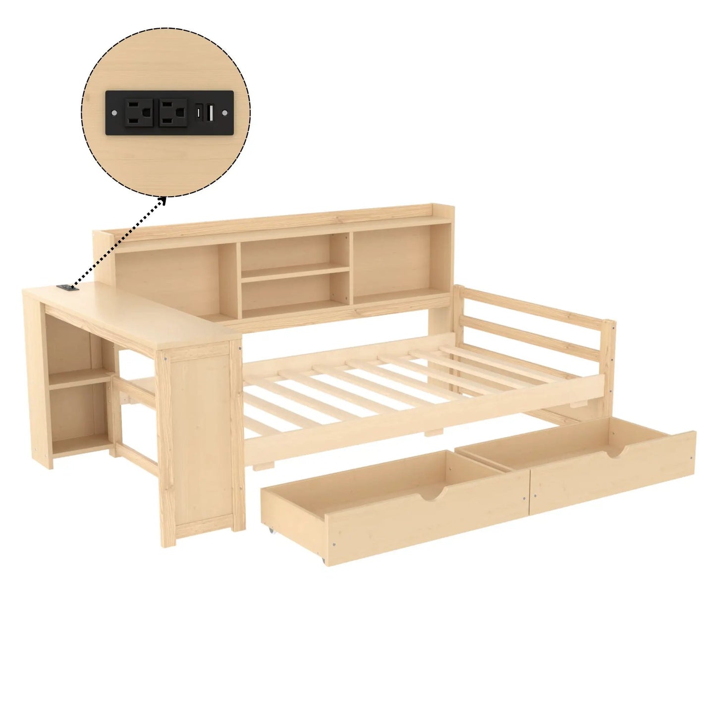 Corner Daybed With Storage Drawers and Bookcase