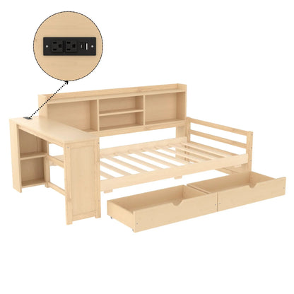 Corner Daybed With Storage Drawers and Bookcase