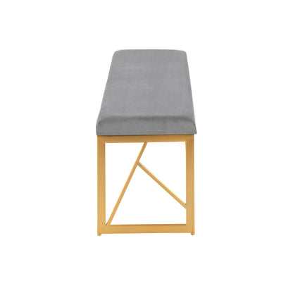 Glam upholstered bench with gray fabric and gold geometric metal frame by HouseOfZazla on Tampa Home & Garden Store