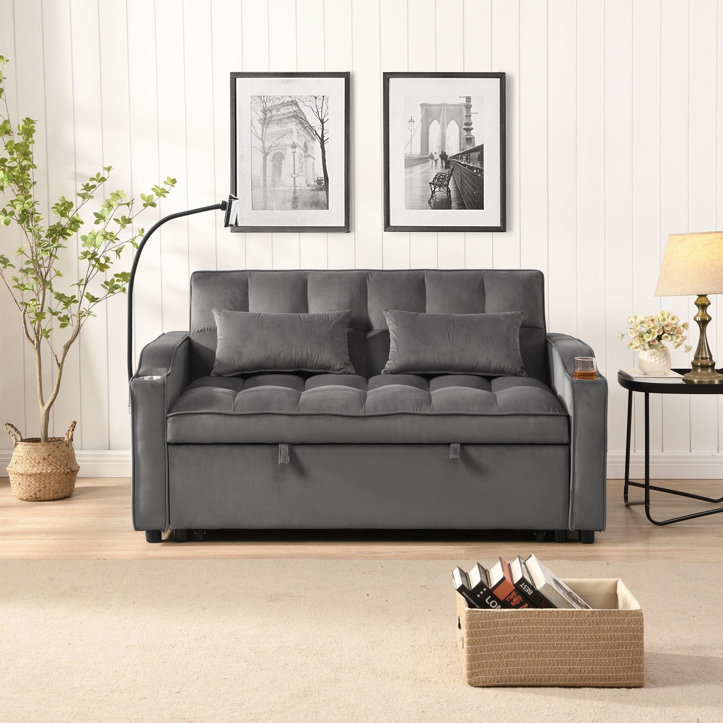 Sofa Bed With Trundle For Small Rooms dark gray tufted sleeper sofa on Tampa Home & Garden Store
