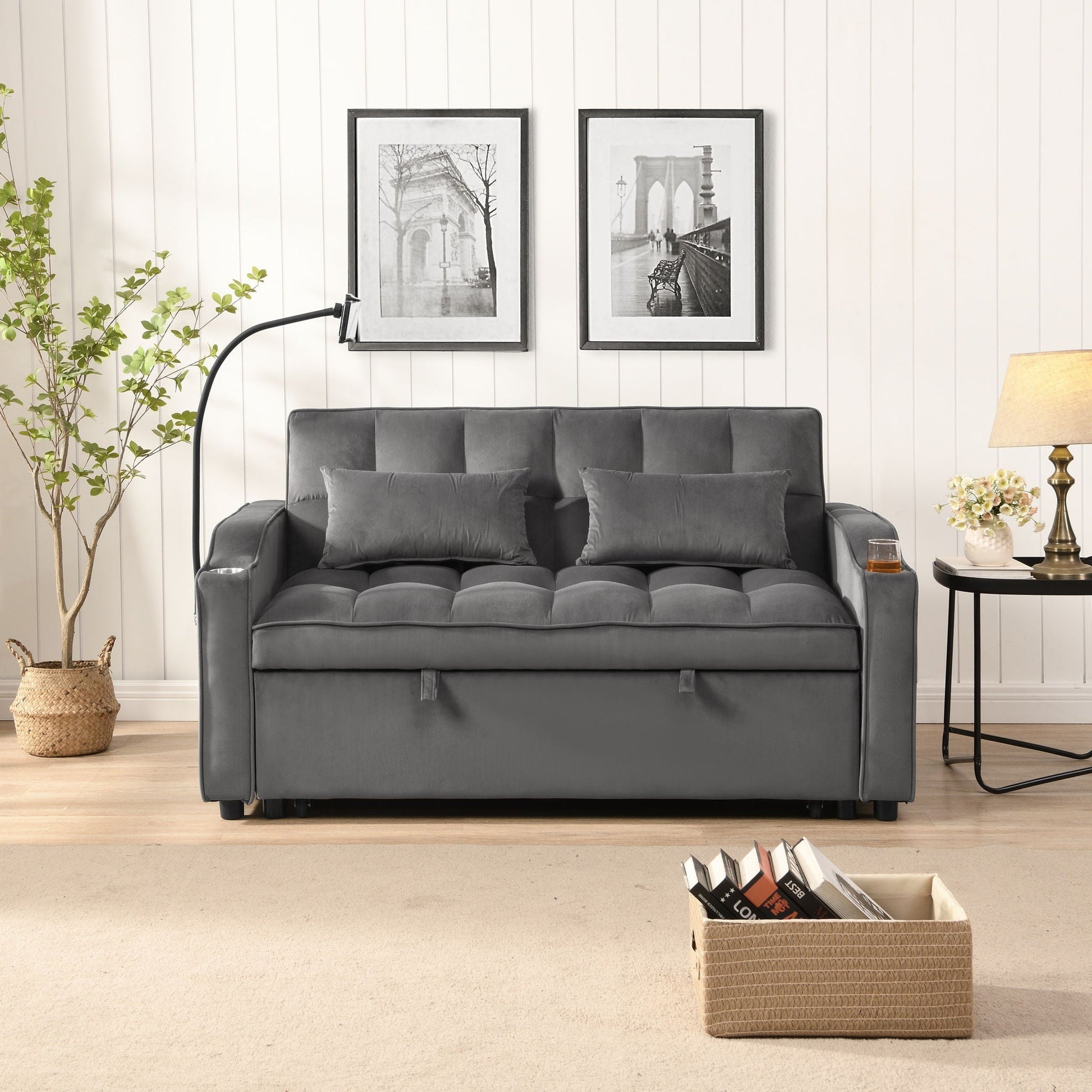 Sofa Bed With Trundle For Small Rooms dark gray tufted sleeper sofa on Tampa Home & Garden Store