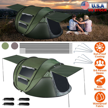GemGear 3-4 Person Pop-Up Tent with waterproof fabric and 2 mosquito-net windows setup on Tampa Home & Garden Store