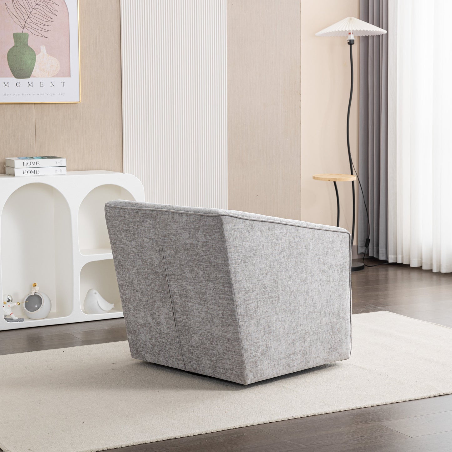 Nice Modern Upholstered Barrel Armchair gray fabric 360-degree swivel HouseOfZazla on Tampa Home & Garden Store