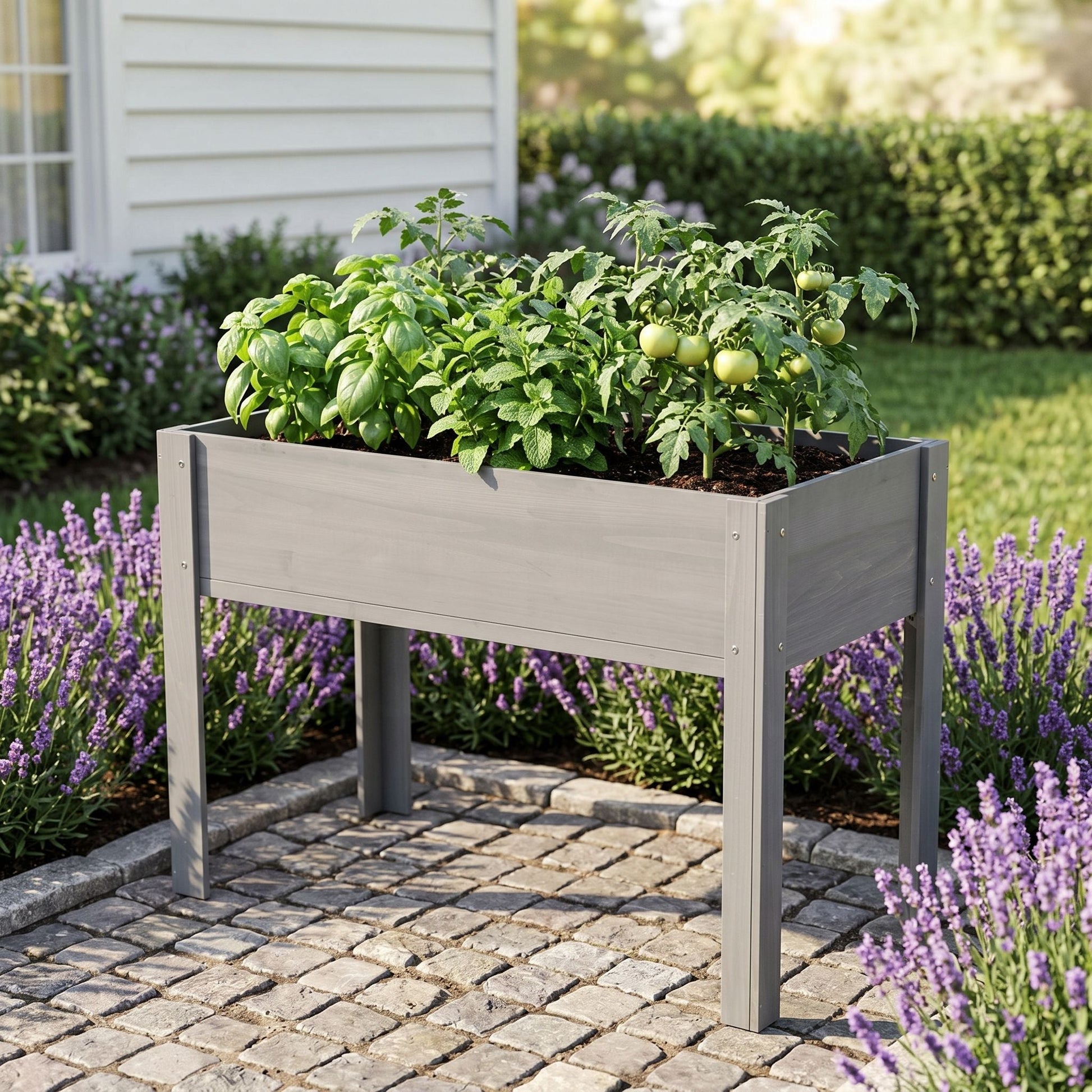 Raised Garden Bed With Legs in gray, elevated planter box for outdoor plants HouseOfZazla on Tampa Home & Garden Store