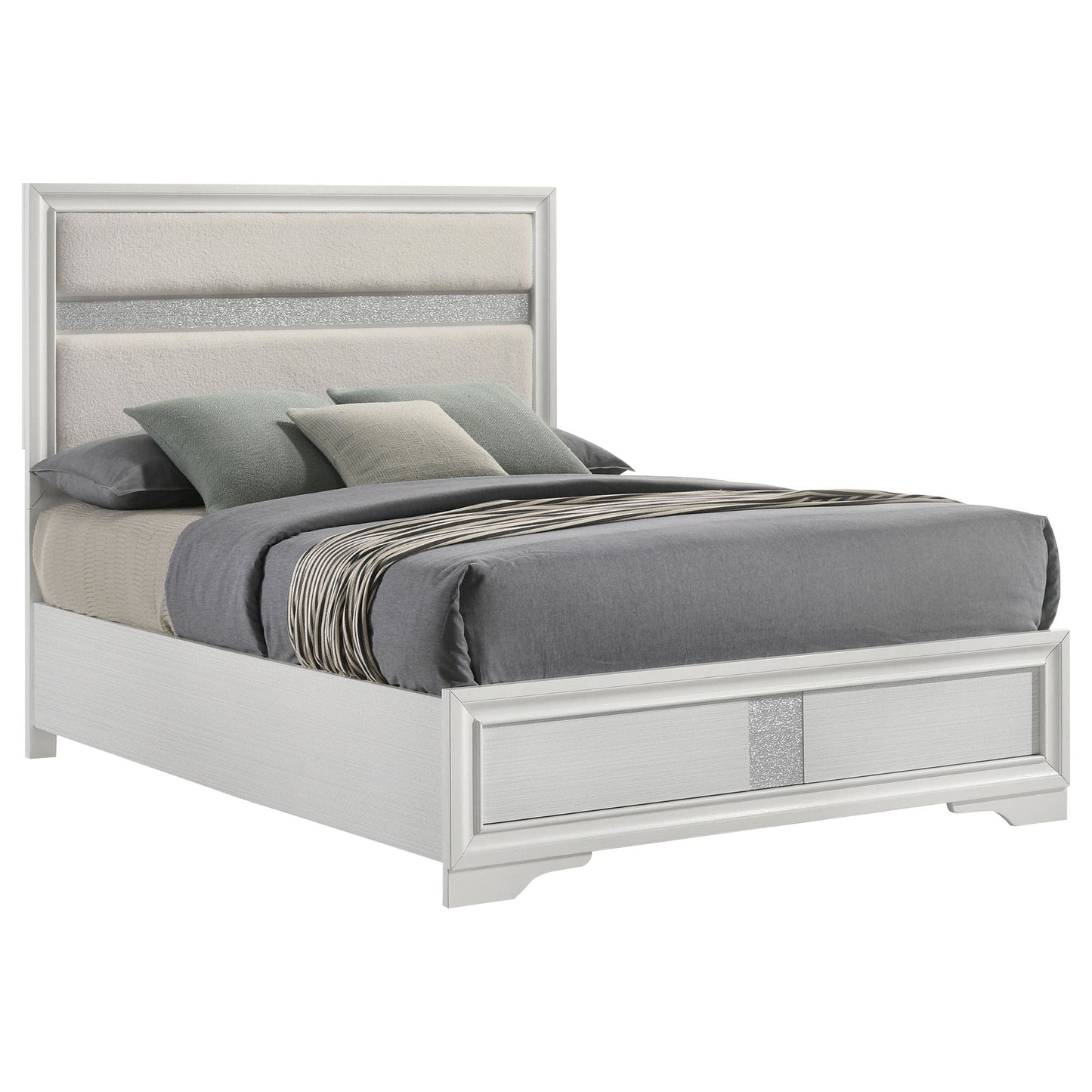 Annie Upholstered Panel Bed and Glitter Stripe