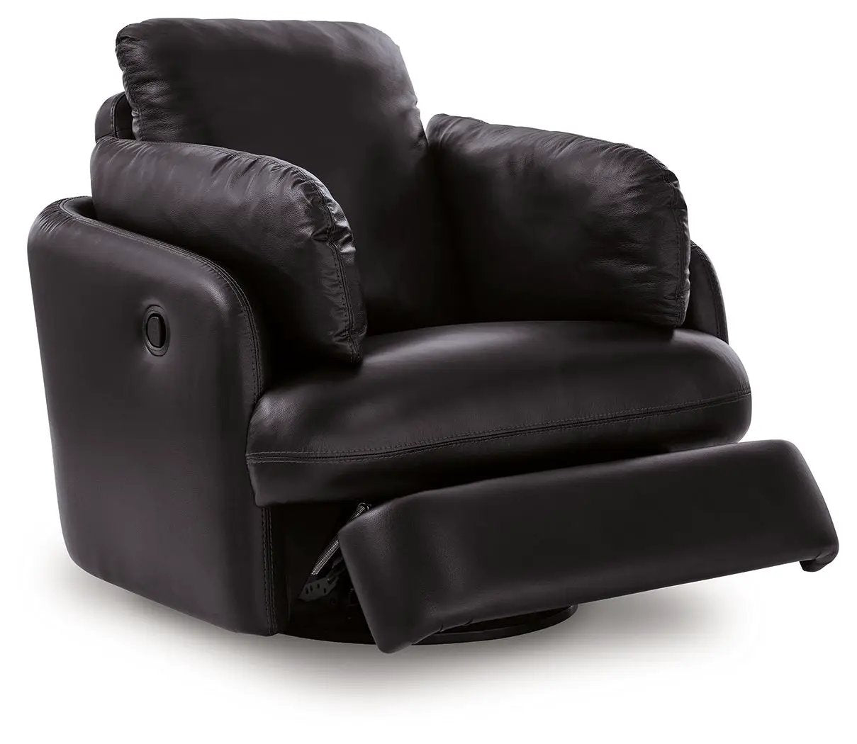 Modmax II Swivel Glider Recliner black leather with plush cushions and footrest on Tampa Home & Garden Store
