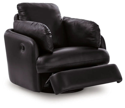 Modmax II Swivel Glider Recliner black leather with plush cushions and footrest on Tampa Home & Garden Store