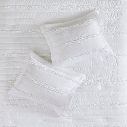 5 Piece Microfiber Ruffled Comforter Set White Queen with ruffled trim and matching shams on Tampa Home & Garden Store