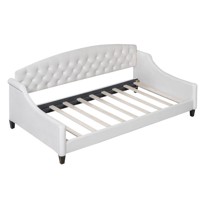 Modern Tufted Daybed by HouseOfZazla white fabric with tufted back on Tampa Home & Garden Store on Tampa Home & Garden Store