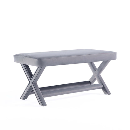Accent bench with piped cushion and solid wood frame in gray HouseOfZazla on Tampa Home & Garden Store