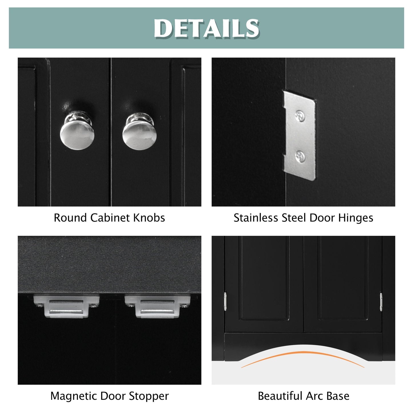 Triangle bathroom storage cabinet in black with round chrome knobs and stainless hinges on Tampa Home & Garden Store