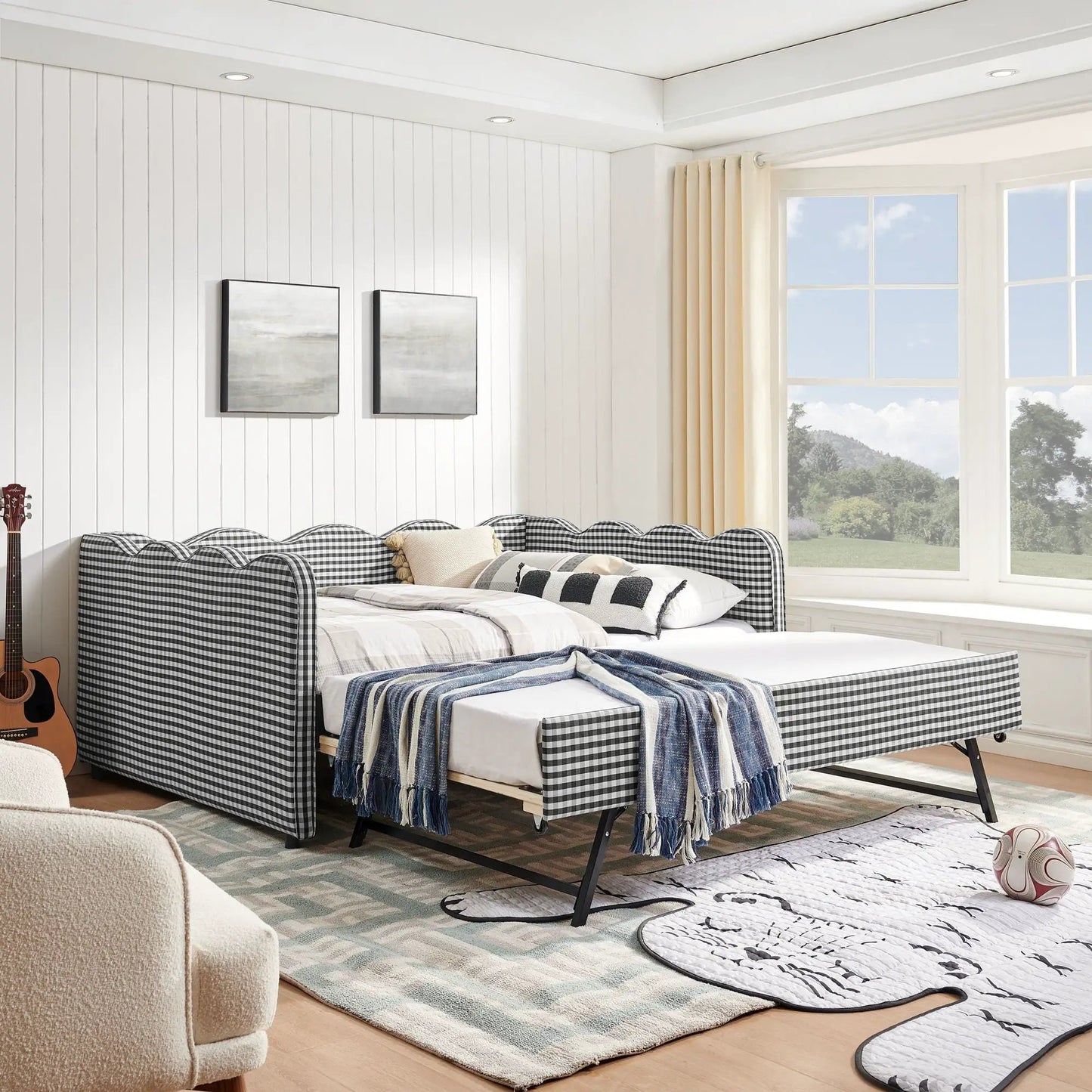 Gingham Daybed With USB Port and Wave Design