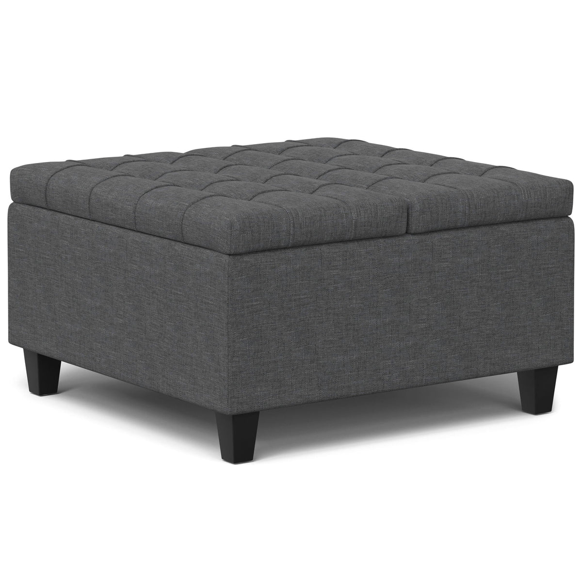 Harrison Tufted Lift Top and Storage Ottoman in dark gray fabric with tufted lid on Tampa Home & Garden Store