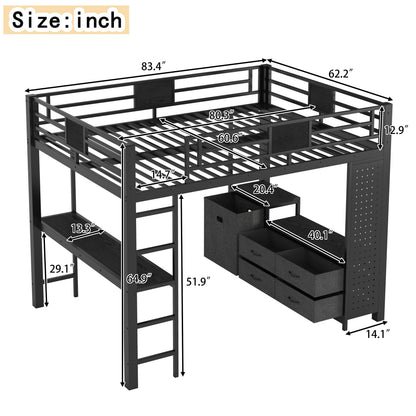 Queen size loft bed with desk and shelves in dark wood finish by HouseOfZazla on Tampa Home & Garden Store