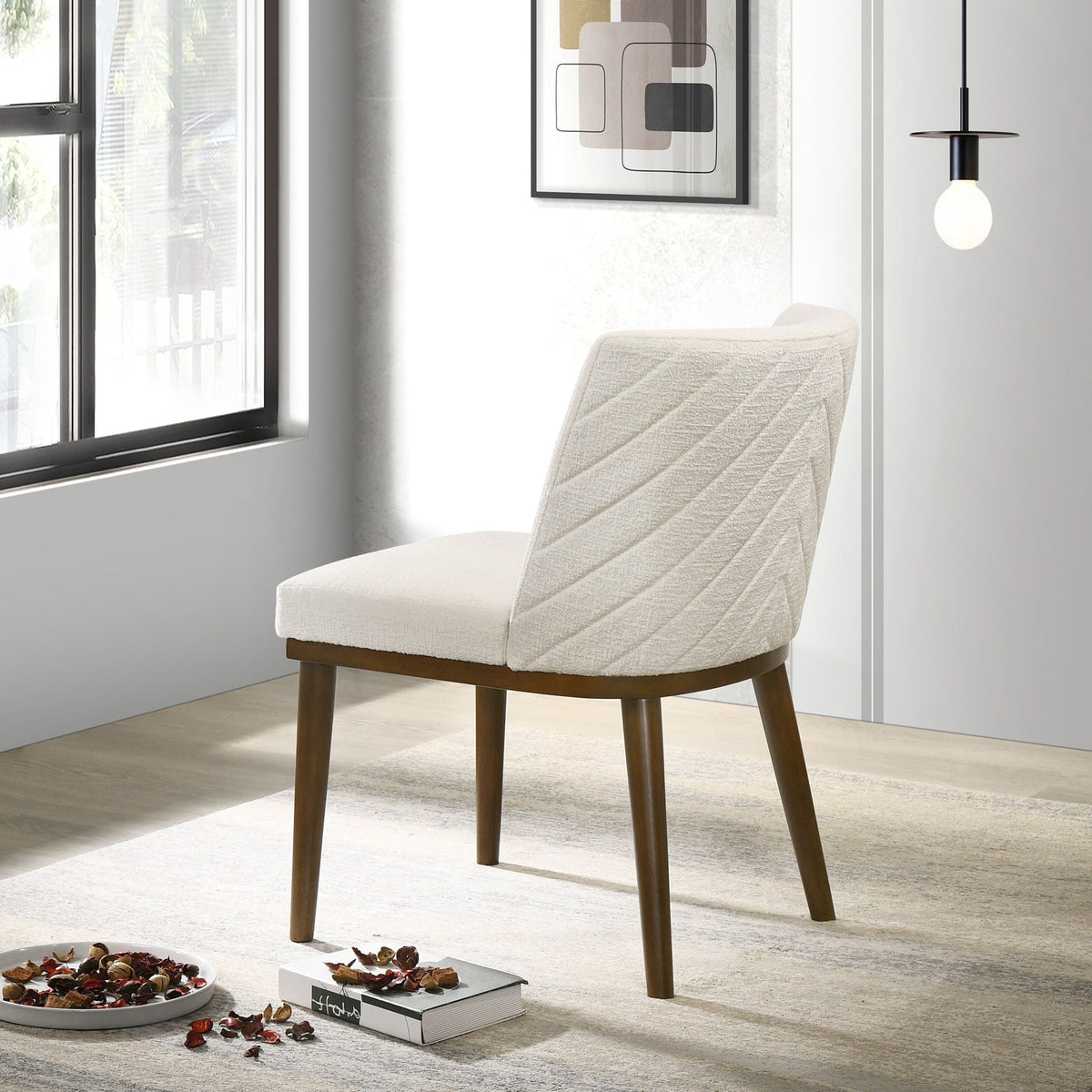 Mid-Century dining chair set of 2 in cream upholstery with solid wood legs on Tampa Home & Garden Store