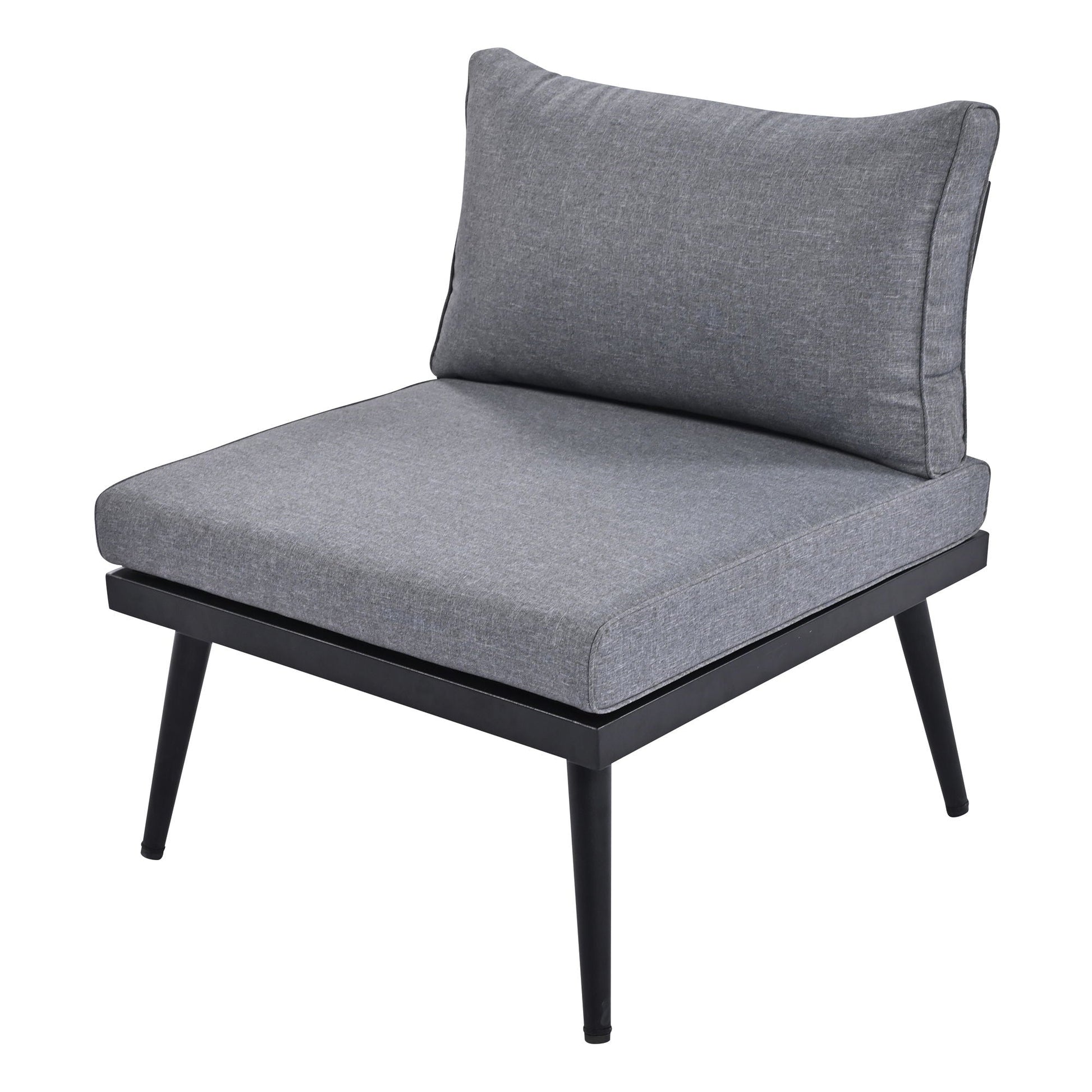 Modern outdoor sectional sofa with grey fabric cushions and black metal frame on Tampa Home & Garden Store