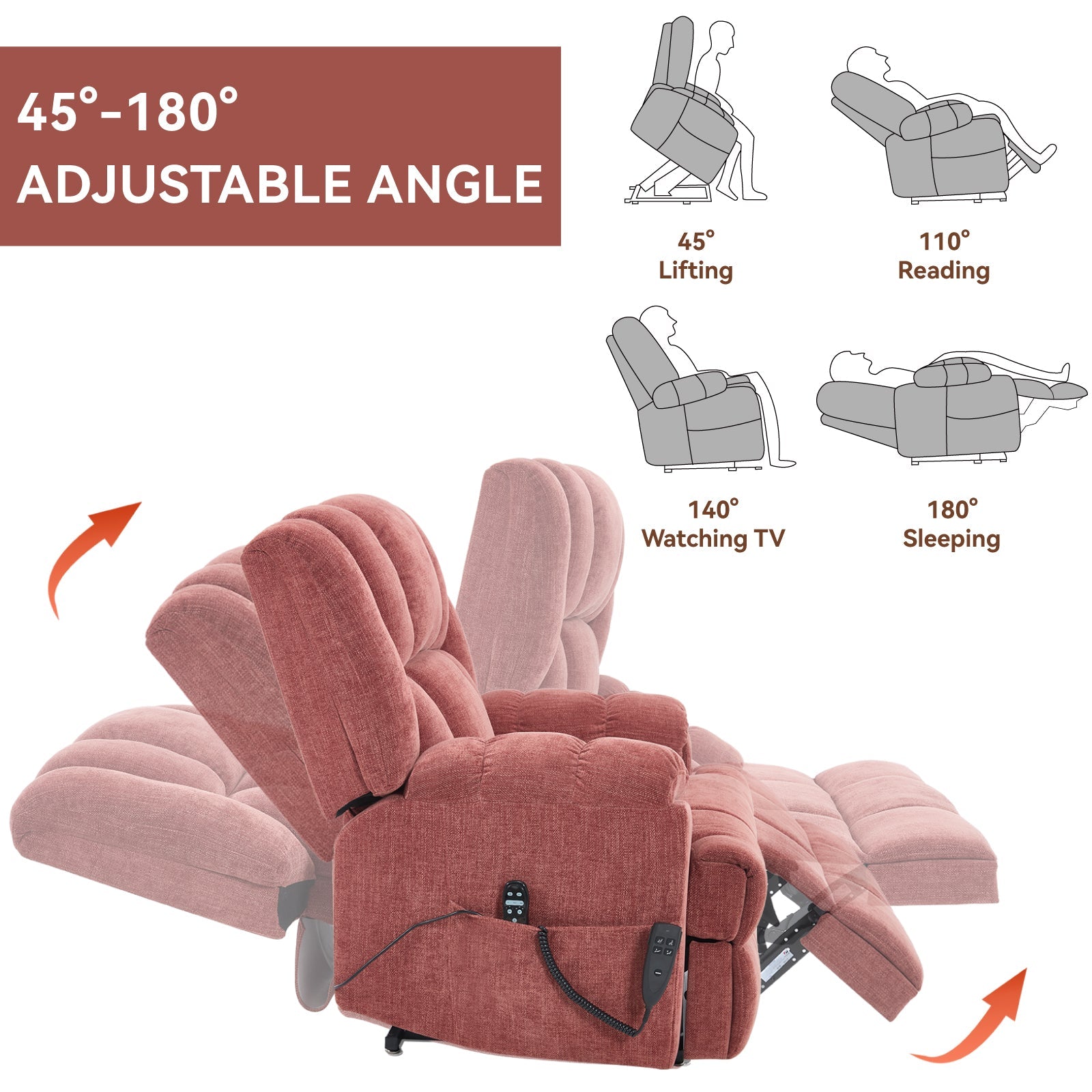 HouseOfZazla dual motor heat massage lift recliner pink plush fabric with remote on Tampa Home & Garden Store