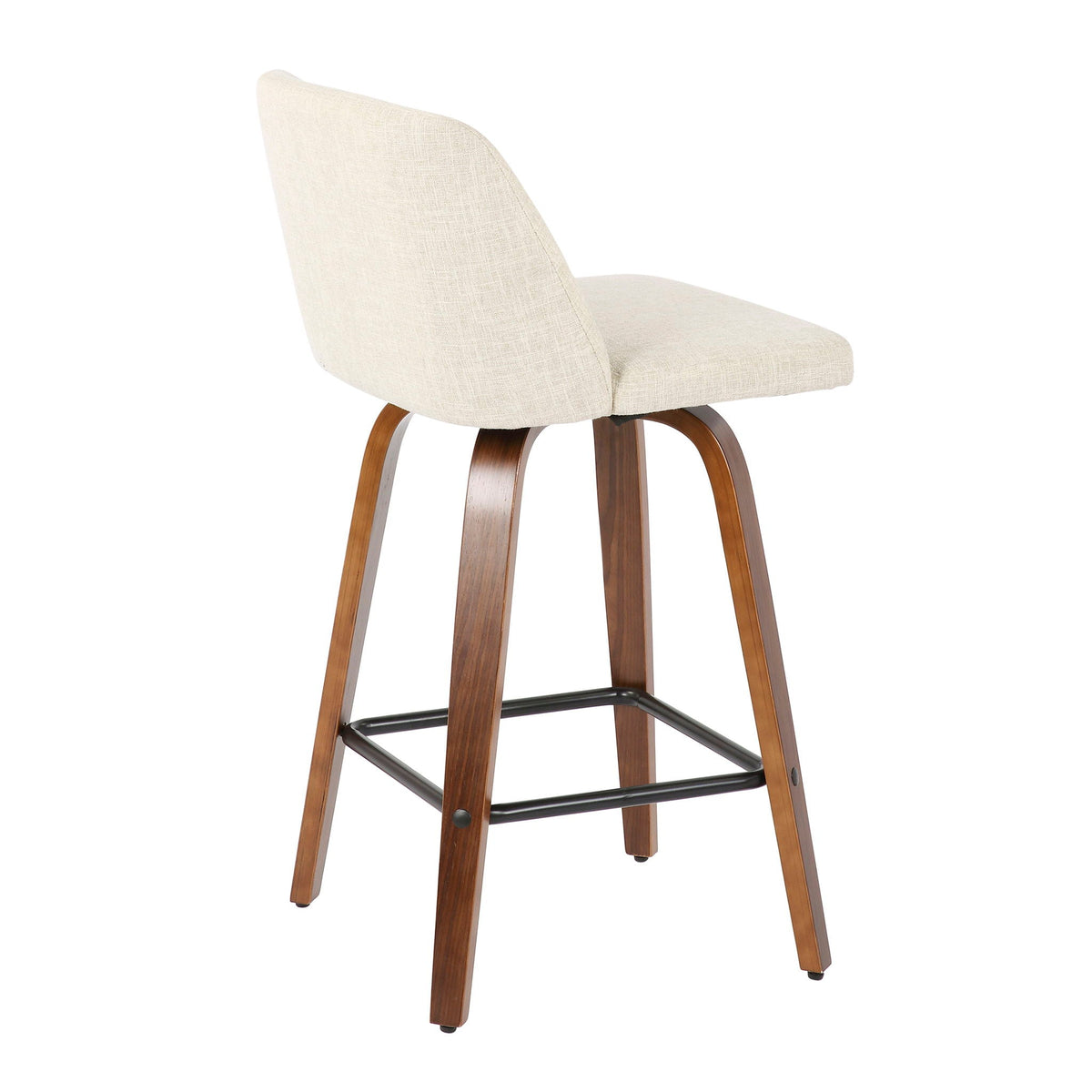 Mid-Century Counter Stool set of 2 in walnut-cream fabric with square footrest by HouseOfZazla on Tampa Home & Garden Store