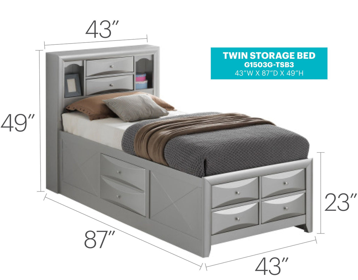 Modern Design Storage Bed With Bookcase Headboard gray HouseOfZazla on Tampa Home & Garden Store