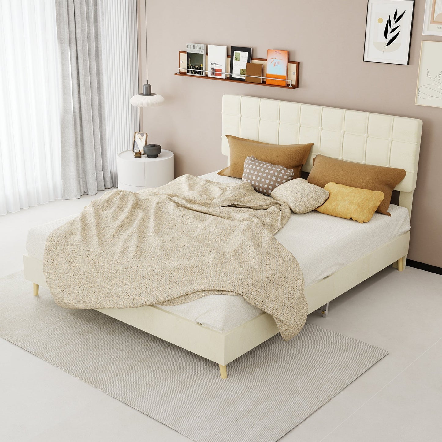 Modern Upholstered Bed Frame and Velvet Fabric