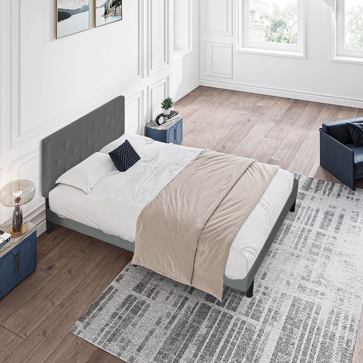 Modern Upholstered Bed Frame with Headboard