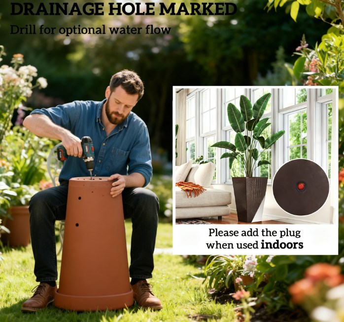 Outdoor Flower Plant Pots set of 3 tall terracotta planters with drainage holes by HouseOfZazla on Tampa Home & Garden Store