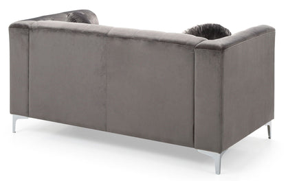 Sloped-arm stationary loveseat in gray MicroSuede with metal legs by HouseOfZazla on Tampa Home & Garden Store