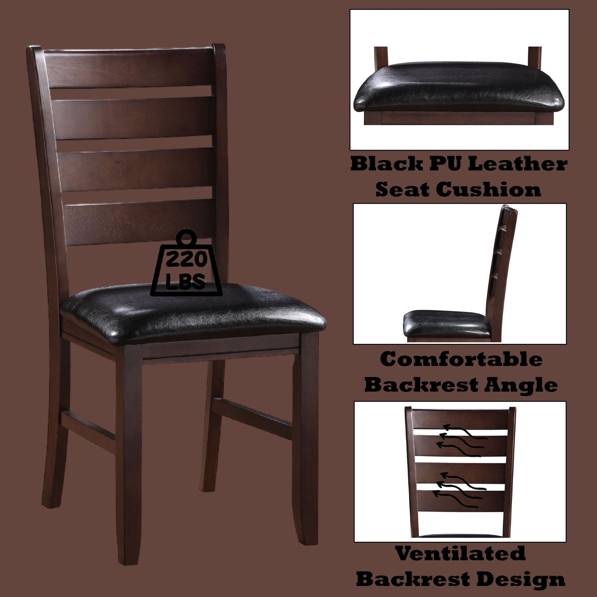 Urbana Synthetic Leather Side Chair Set of 2 in wood with black PU leather seats by HouseOfZazla on Tampa Home & Garden Store