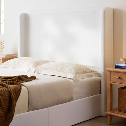 Carmen King Size Upholstered Wingback Bed in White by HouseOfZazla with tall headboard on Tampa Home & Garden Store