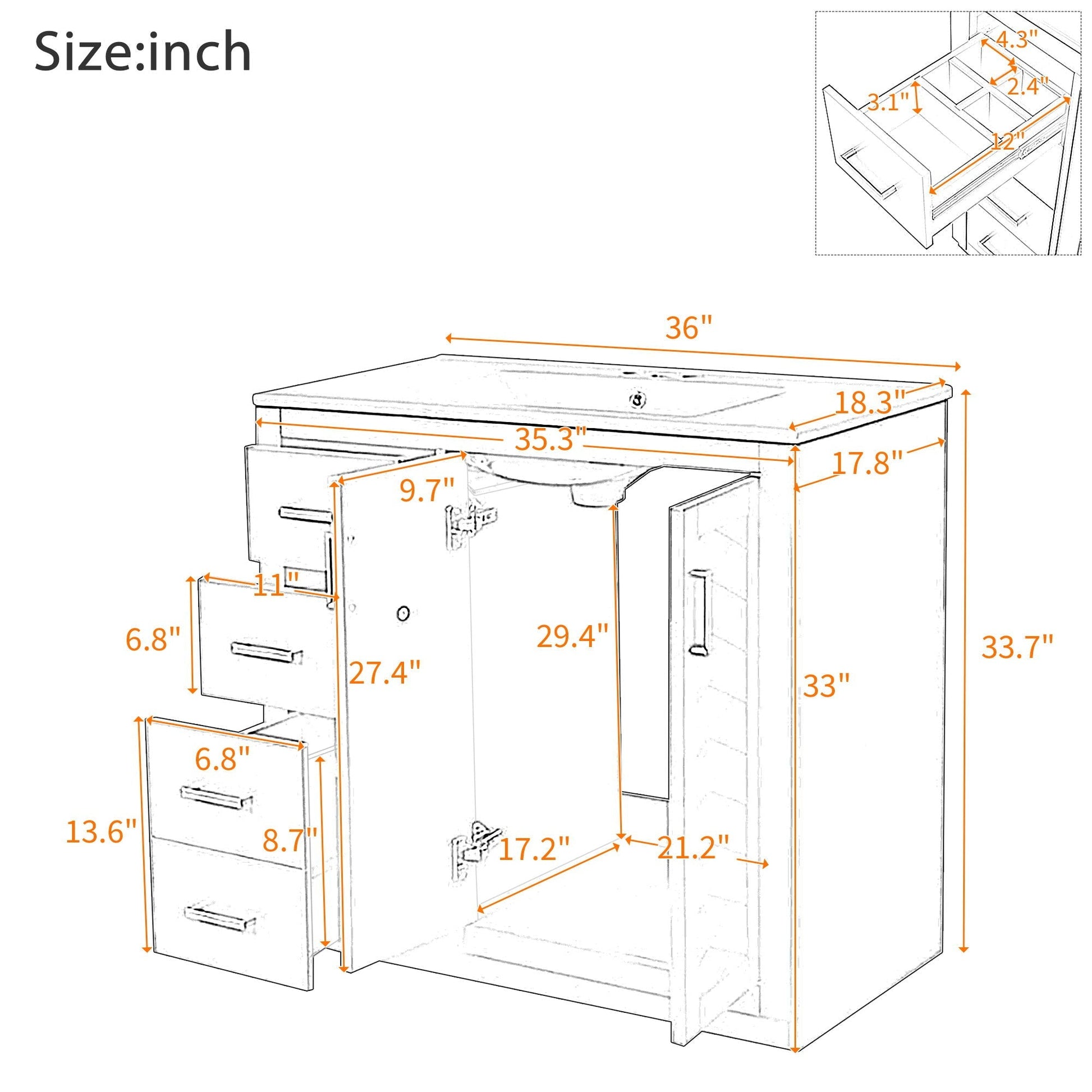 Bathroom Vanity With Sink Combo, cabinet with 3 drawers and soft-close doors HouseOfZazla on Tampa Home & Garden Store